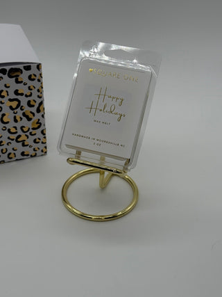 Happy Holidays Wax Melt on gold stand - Love Square One