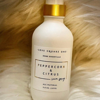 Peppercorn & Citrus Room Spray with a white fur background - Love Square One