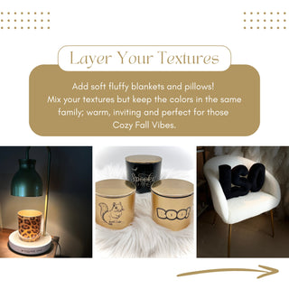 Perfectly pumpkin wood wick candle styled with fall decor and a squirrel candle and a leopard print candle on a warmer