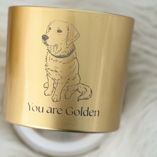 Gold candle with a dog illustration and 'You are Golden' text on a white background