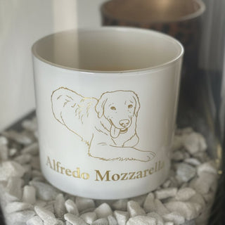Custom Dog Portrait Engraved Candle Jar - Pick Up Locally at Olive and Vine Lake Norman - Love Square One