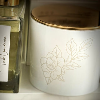 Fresh Gardenia Candle, Etched Gardenia, 9 oz - Love Square One