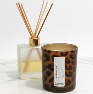 Leopard Container Candle – Custom Scent, Coconut Soy, Wood Wick - Love Square One
