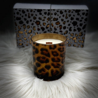 Leopard Print Candle – Limited Edition 9oz Coconut Soy Wax, Wood Wick Candle | Gift - Boxed | Available in Peppercorn & Citrus or Velvet & Smoke - Love Square One
