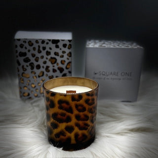 Leopard Print Candle – Limited Edition 9oz Coconut Soy Wax, Wood Wick Candle | Gift - Boxed | Available in Peppercorn & Citrus or Velvet & Smoke - Love Square One