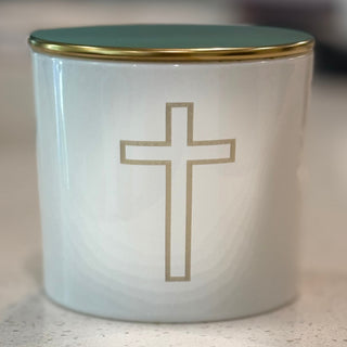 White candle with cross Pour in Memory of... - Love Square One