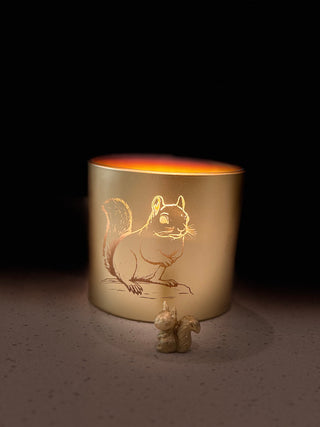 Squirrel – Velvet & Smoke Limited Edition Candle | Earthy Moss & Ozone | Gold Jar with Squirrel Design - Love Square One